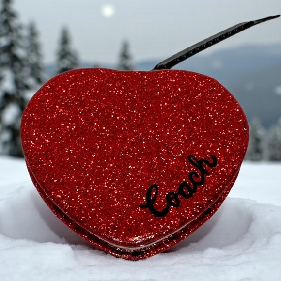 Coach red glitter heart mirror case (NWT) - Picture 1 of 3